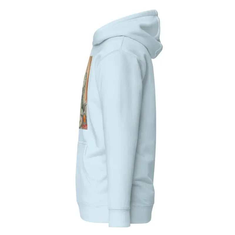 Light blue classic unisex hoodie featuring artistic side graphic design