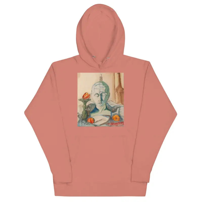 Dusty pink classic unisex hoodie with bust artwork print on the front