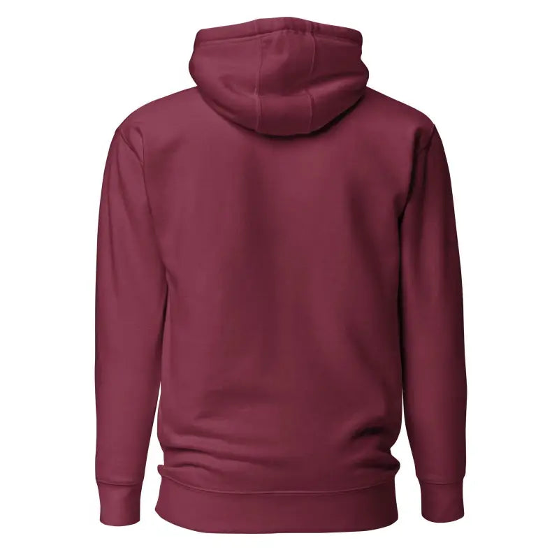 Burgundy pullover classic unisex hoodie displayed from the back, showcasing artistic design