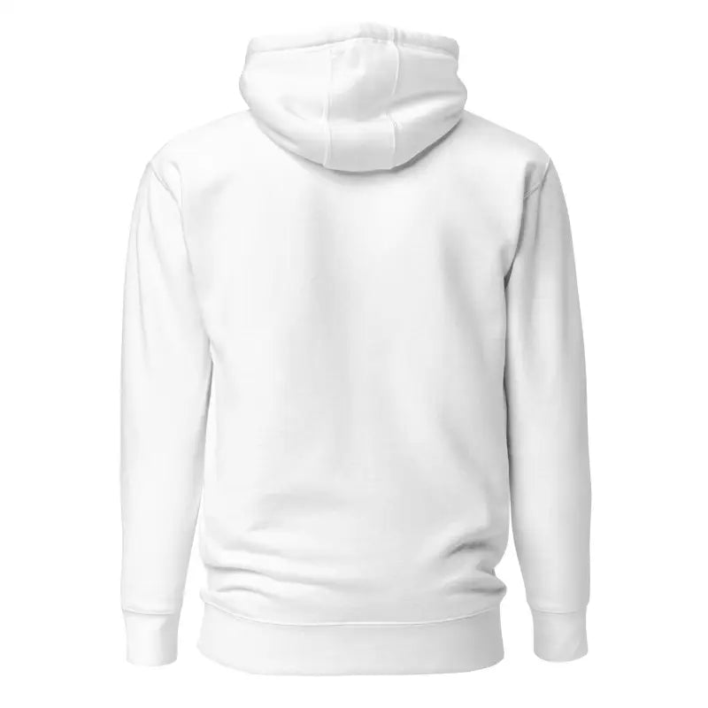 Back view of a white hooded sweatshirt from the Striking Black Mjölnir collection