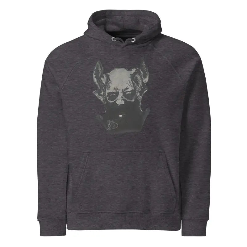 Dark gray Eco Raglan Hoodie featuring a dog’s face graphic for a wearable embrace adorned