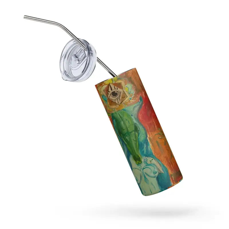 Colorful Priestess Stainless Steel Tumbler with swirling Matthew Dye art patterns