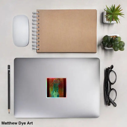 Closed Silver Laptop Decorated with Mesmerizing Holographic Vinyl Stickers of The Priestess
