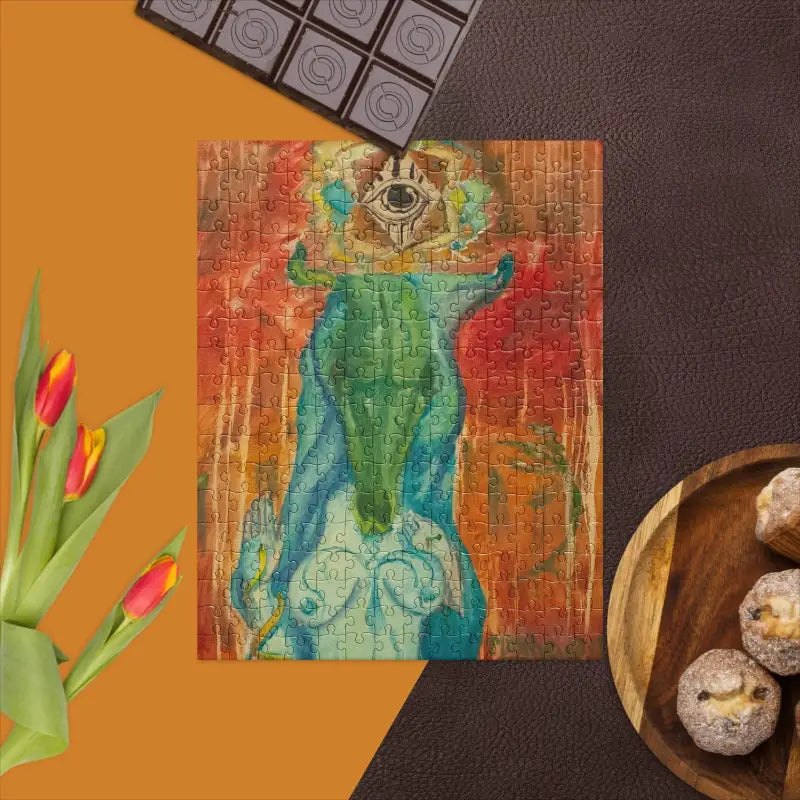 Colorful abstract painting of a figure in The Priestess jigsaw puzzle design