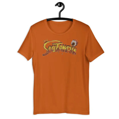 Orange ring-spun cotton comfortable unisex t-shirt featuring Snaktopus graphic design