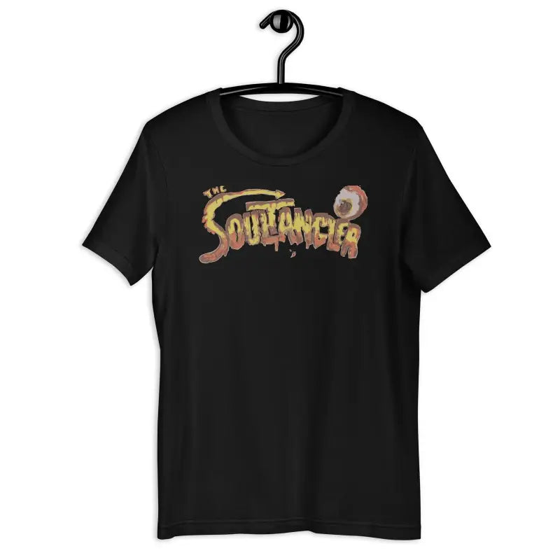 Black ring-spun cotton t-shirt featuring Souldancer graphic design for a cult classic style