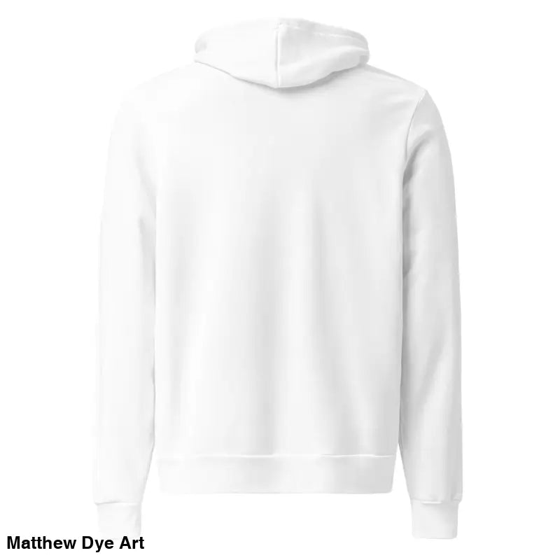 White hooded sweatshirt featuring Thor’s Mjolnir and Odin’s Ravens in a comfortable Viking pullover