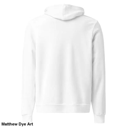 White hooded sweatshirt featuring Thor’s Mjolnir and Odin’s Ravens in a comfortable Viking pullover