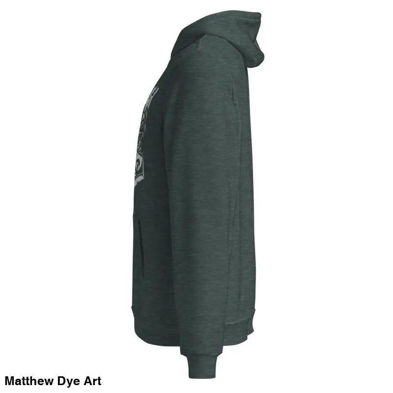 Dark green comfortable Viking unisex pullover hoodie with Thor’s Mjolnir and Odin’s Ravens design