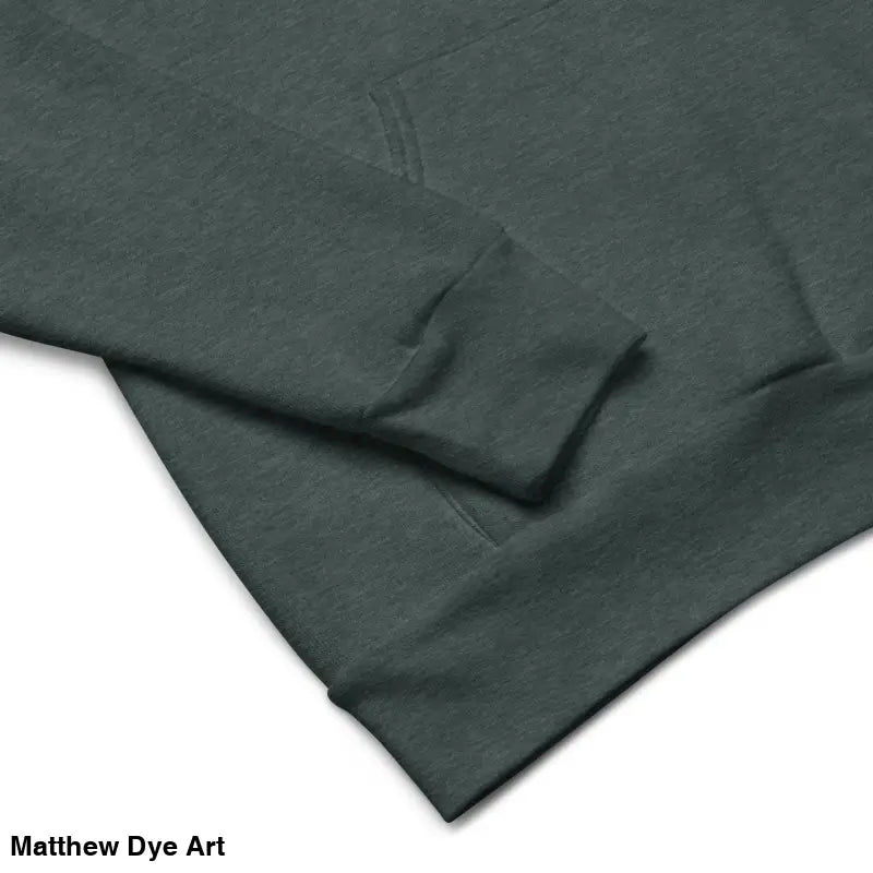 Gray sleeve and hem of Thor’s Mjolnir & Odin’s Ravens comfortable Viking unisex pullover hoodie
