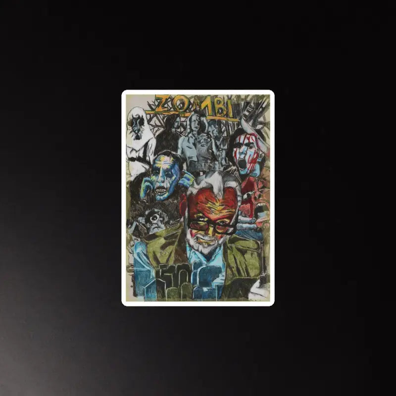 Playing card with colorful graffiti artwork on a unique tribute magnet for George A. Romero