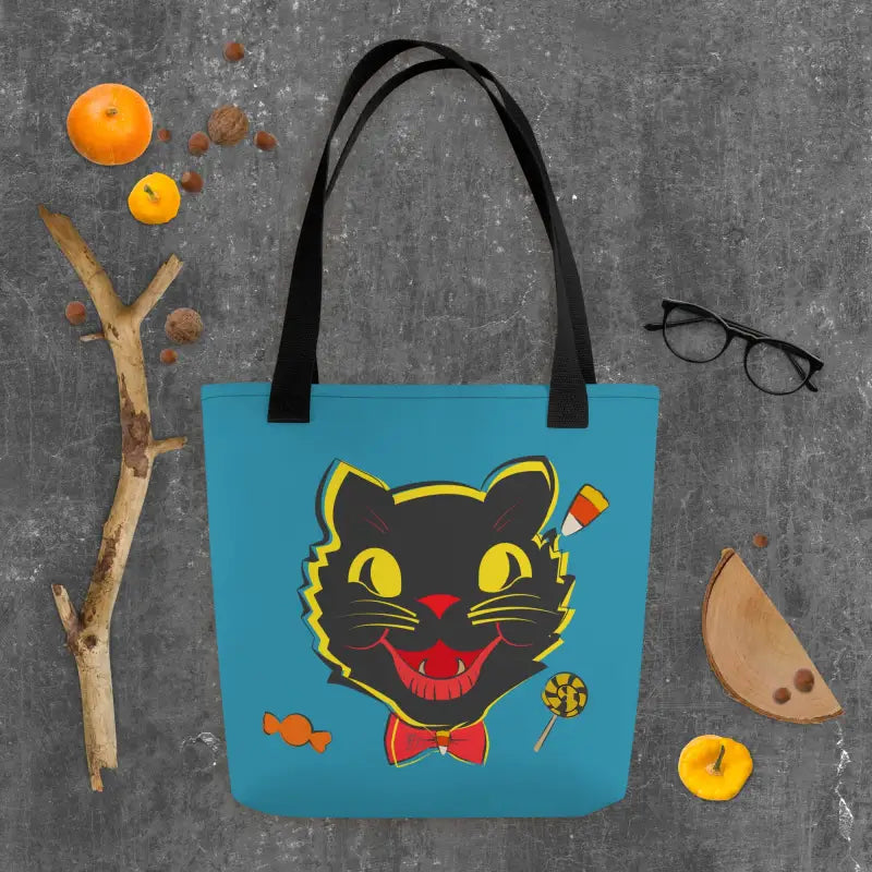 Vintage Halloween Cat Tote featuring a vintage black cat design for trick or treat
