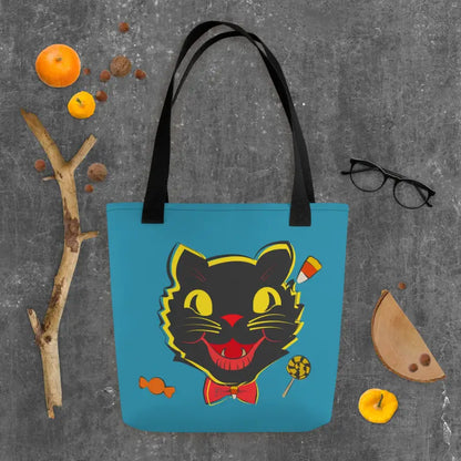 Vintage Halloween Cat Tote featuring a vintage black cat design for trick or treat