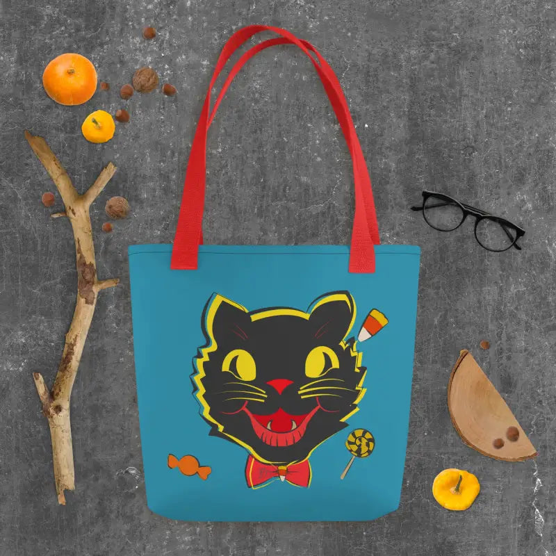 Vintage Halloween Cat Tote featuring a black cat design for trick or treat occasions