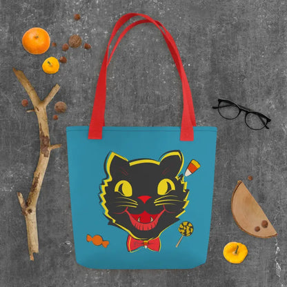 Vintage Halloween Cat Tote featuring a black cat design for trick or treat occasions