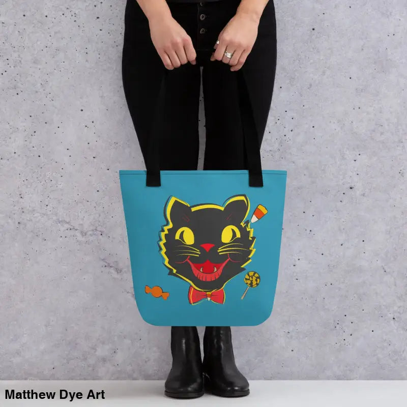 Vintage Halloween Cat Tote featuring a stylish black cat design for trick-or-treating