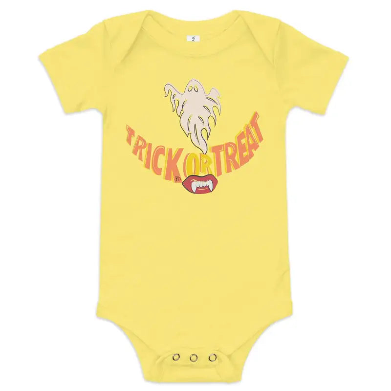 Yellow Enchanting Treat Smiles Baby Onesie featuring Halloween ghost and Trick or Treat design