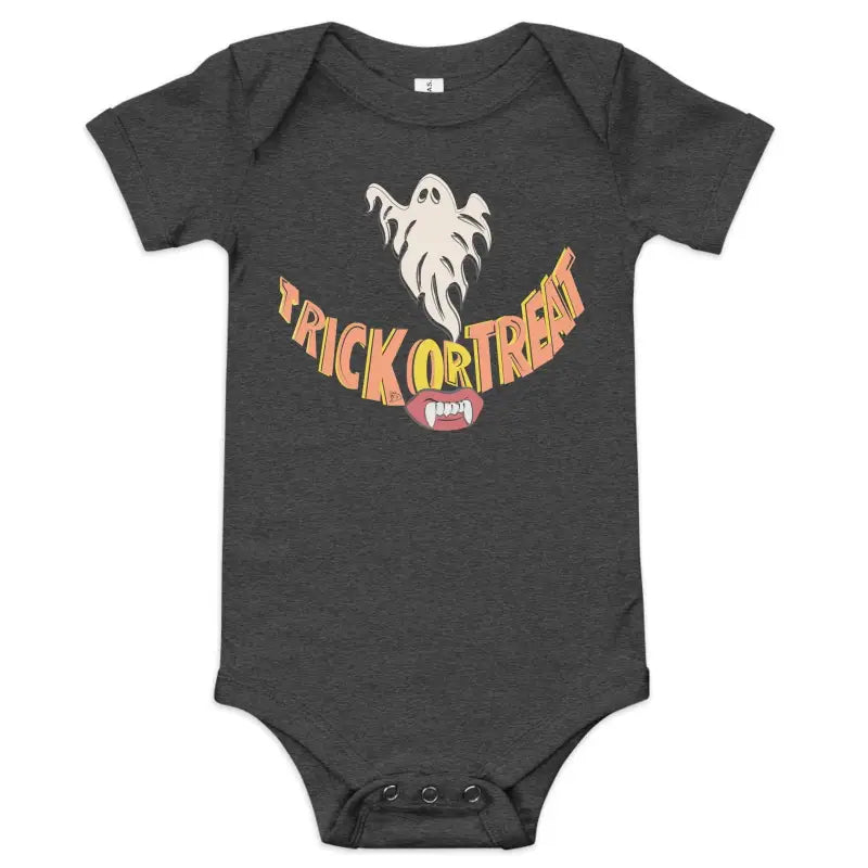 Black baby onesie featuring a ghost and Trick or Treat design for Enchanting Treat Smiles Baby