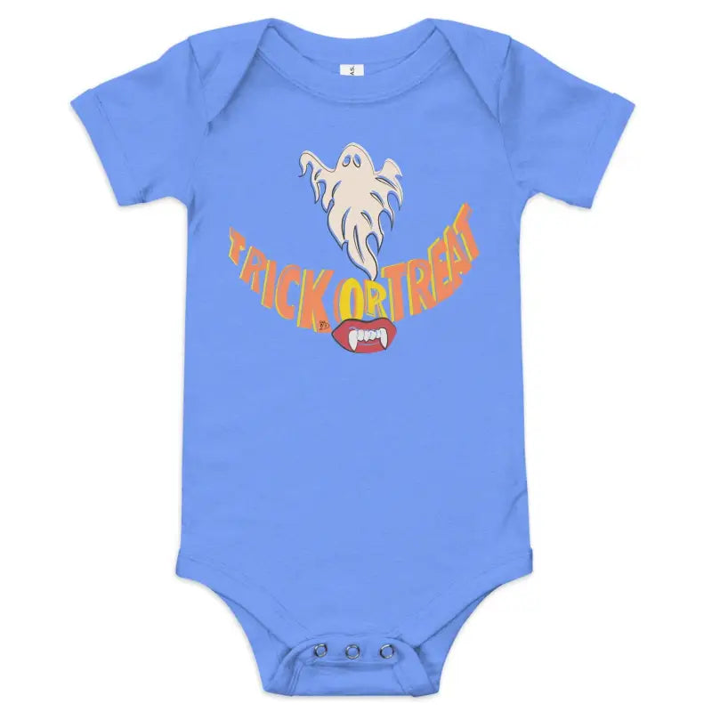 Light blue Enchanting Treat Smiles Baby Onesie with ghost and Halloween design