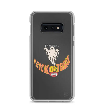 Samsung clear case featuring a vintage Halloween phone case with a trick or treat smile design