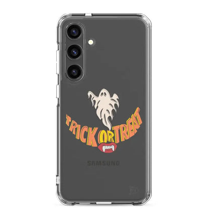 Clear case for Samsung featuring a vintage Halloween phone case with a trick or treat smile design