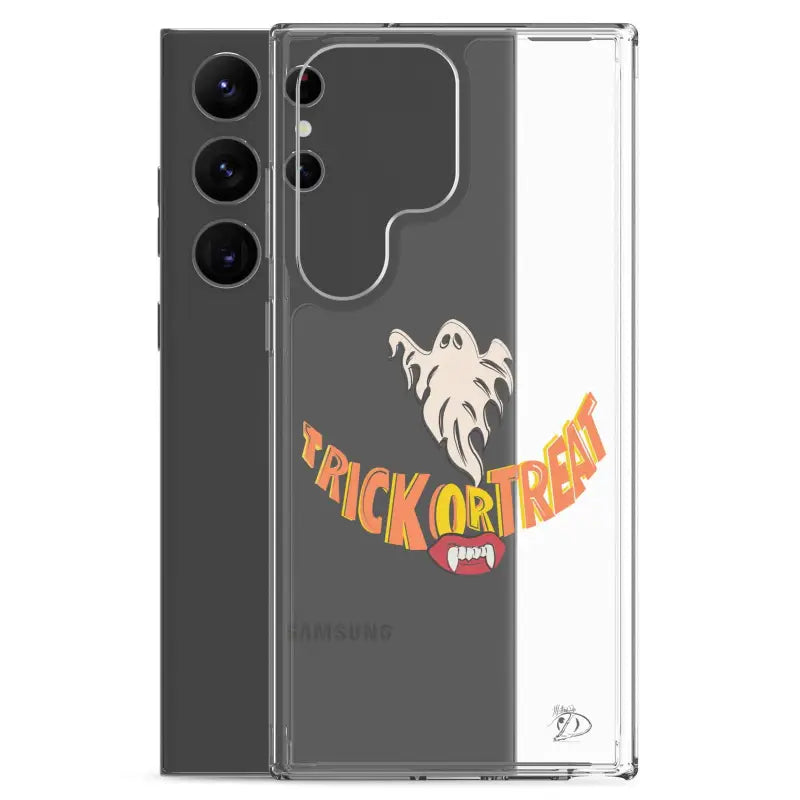 Clear case for Samsung featuring Trick or Treat Smile ghost in vintage Halloween design