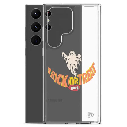 Clear case for Samsung featuring Trick or Treat Smile ghost in vintage Halloween design