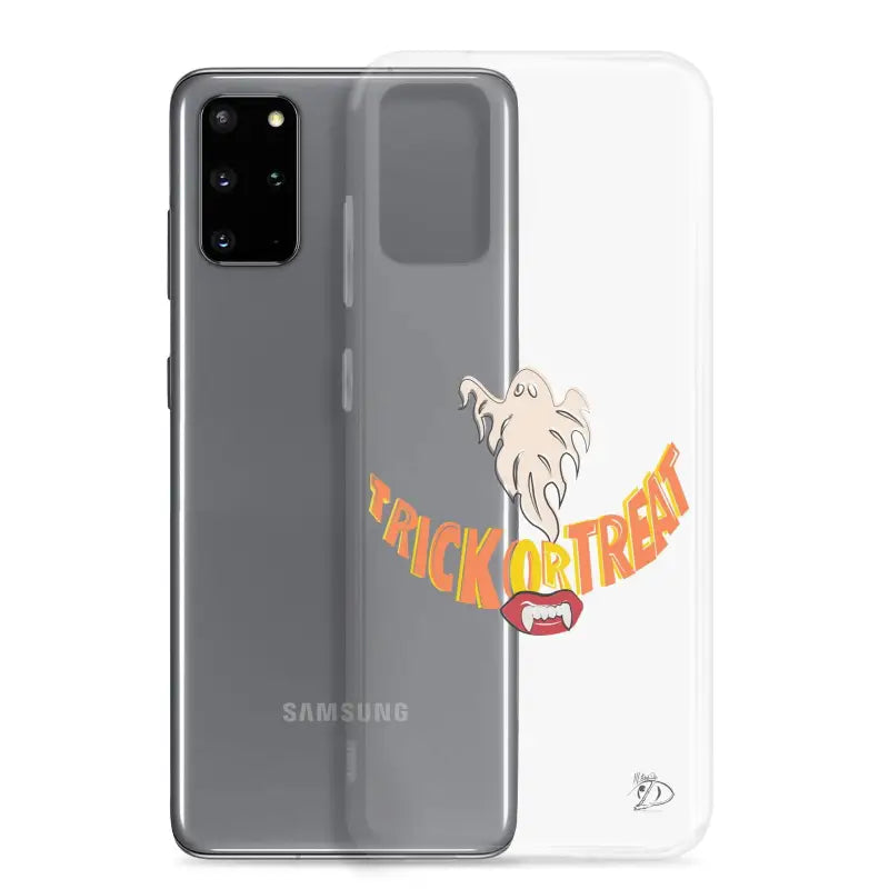 Clear case for Samsung featuring a vintage Halloween phone case with Trick or Treat smile design