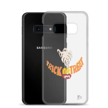 Clear case for Samsung featuring vintage Halloween charm and trick or treat smile ghost design