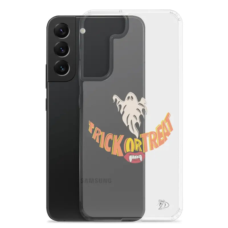 Clear case for Samsung featuring a Trick or Treat smile ghost design in vintage Halloween charm