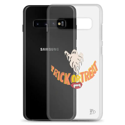 Clear case for Samsung featuring a vintage Halloween phone case with a trick or treat smile