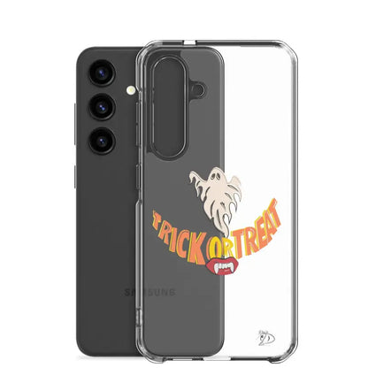 Clear case for Samsung featuring a vintage Halloween phone case with a trick or treat smile design