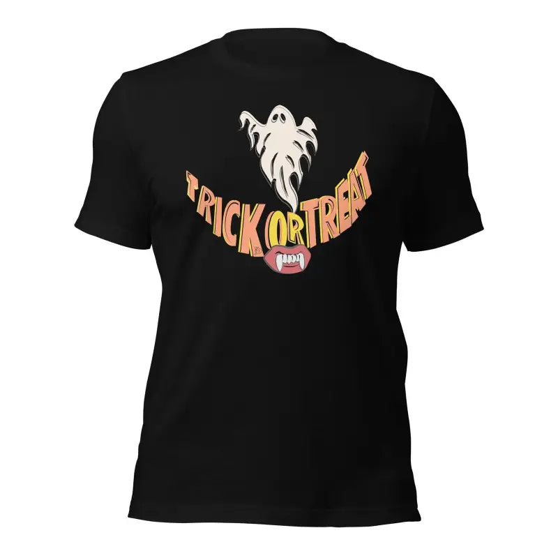 Black t-shirt featuring ghost and Trick or Treat design for spirited Halloween celebrations