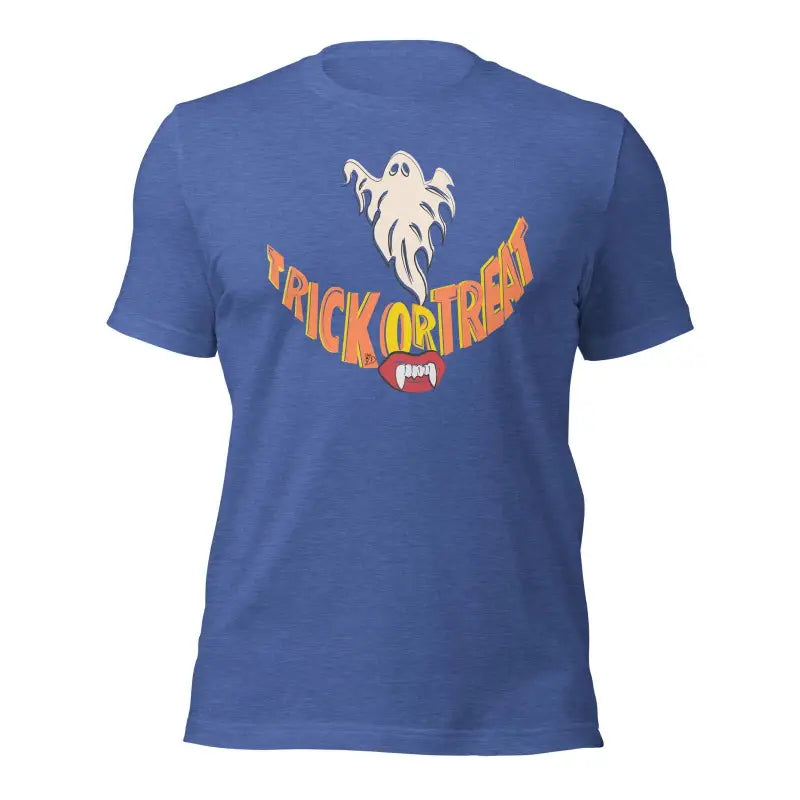 Blue t-shirt featuring a ghost design for spirited Halloween celebrations and spooky season