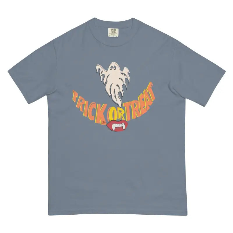 Grey Smiles Heavyweight T-Shirt showcasing an enchanting charm Halloween ghost design