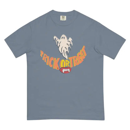 Grey Smiles Heavyweight T-Shirt showcasing an enchanting charm Halloween ghost design