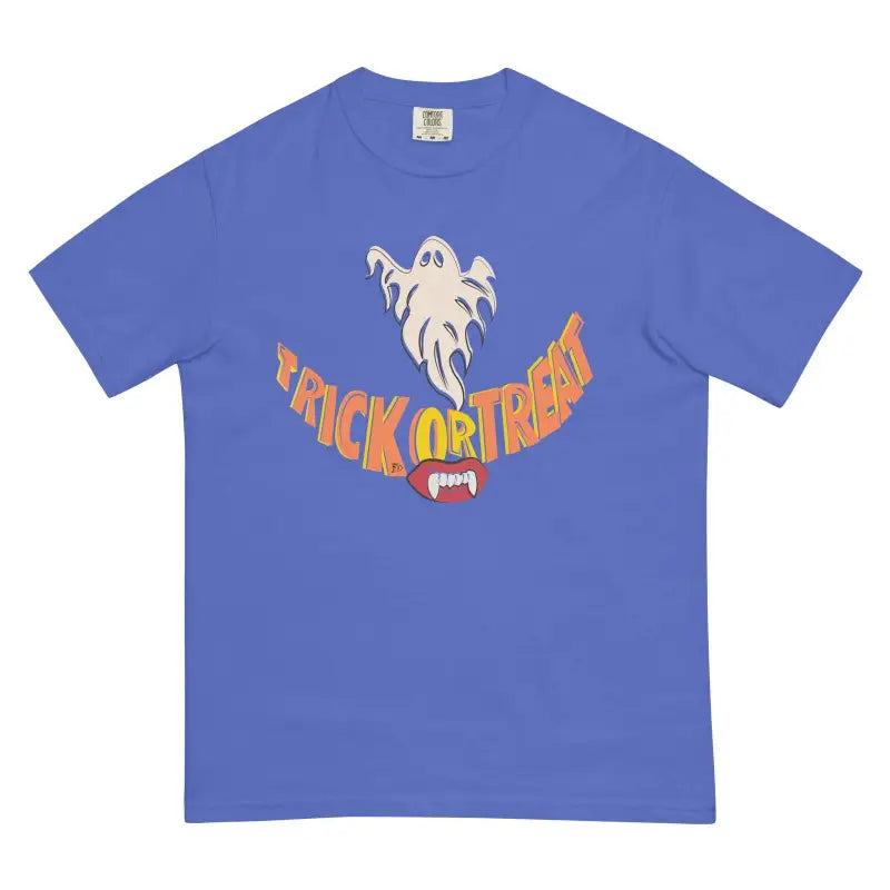 Blue Smiles Heavyweight T-Shirt featuring spooky ghost and Trick or Treat Halloween design