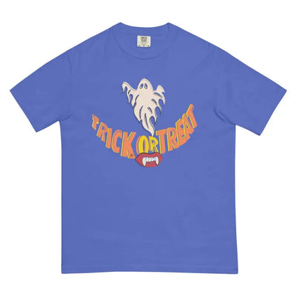 Blue Smiles Heavyweight T-Shirt featuring spooky ghost and Trick or Treat Halloween design