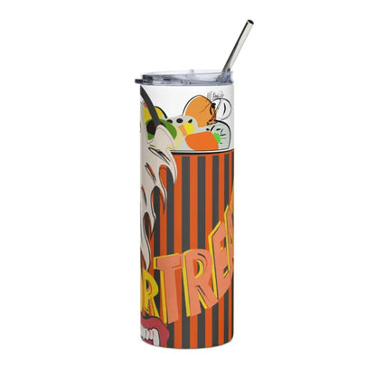 Striped stainless steel tumbler featuring citrus fruit designs by Matthew Dye Art