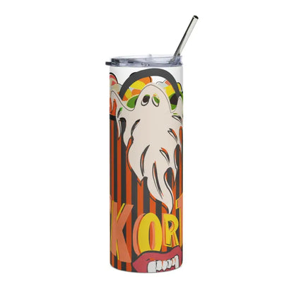 Whimsical Ghosts Dance on a Stainless Steel Tumbler featuring Matthew Dye art for Halloween