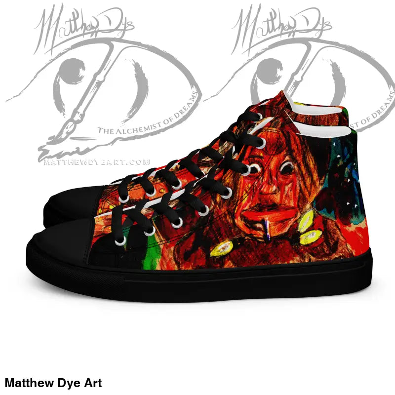 High-top sneakers featuring a fiery red dragon design for Trick r Treat Halloween style
