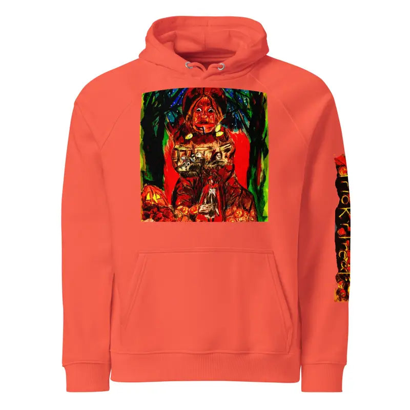 Orange Trick ’r Treat Eco Raglan Hoodie featuring Halloween designs by Matthew Dye Art