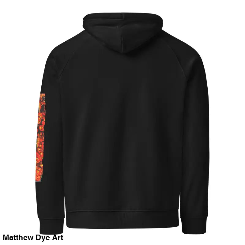 Black hoodie with floral sleeve featuring Matthew Dye art for Halloween designs