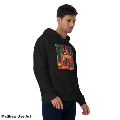 Black hoodie featuring colorful Matthew Dye art from Trick ’r Treat Halloween designs
