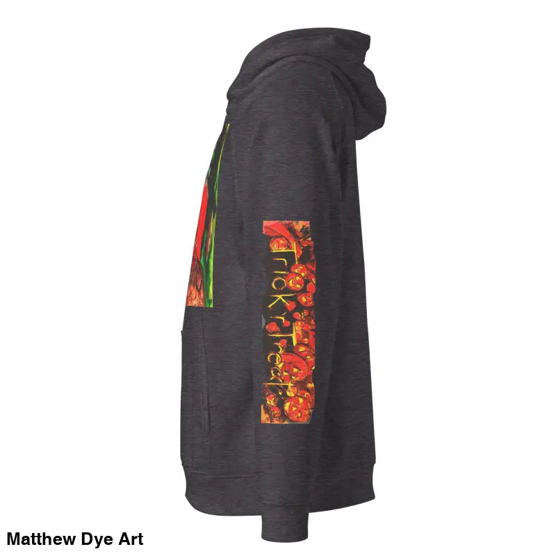 Gray Trick ’r Treat Eco Raglan Hoodie featuring Halloween designs by Matthew Dye Art