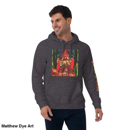 Gray Trick ’r Treat Eco Raglan Hoodie featuring Matthew Dye art and vibrant Halloween designs
