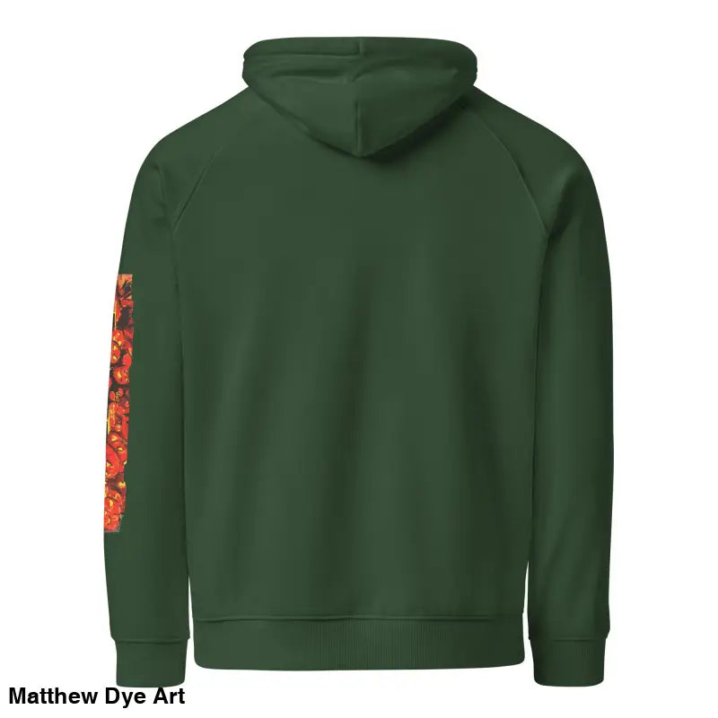 Green hoodie with floral sleeves featuring Matthew Dye art for Halloween designs