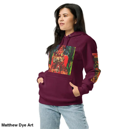 Maroon Trick r Treat Eco Raglan Hoodie featuring Matthew Dye art and Halloween designs