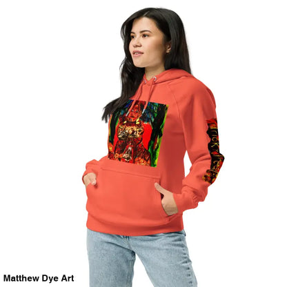 Woman in orange hoodie featuring Matthew Dye art from Trick ’r Treat Halloween designs