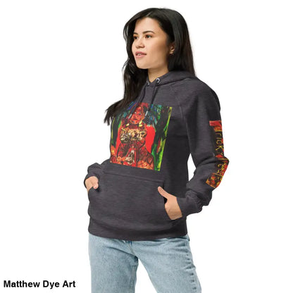 Woman’s graphic hoodie featuring Matthew Dye art inspired by Trick ’r Treat Halloween designs